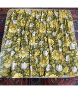 Vintage 60s Green Yellow White Floral Pinch Pleat Curtain Panel 42 x 43.5 - $39.95 CAD