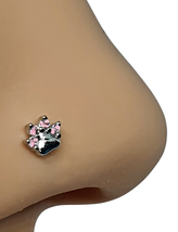Nose Stud Paw Dog Cat 4 Pink Cubic Zirconia 20g (0.8mm) Surgical Steel Curl Stud - £8.40 GBP