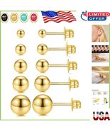 Elegant 5-Pair 14K Gold Plated Ball Studs Set for Women &amp; Men - Gift Ready - $490.86 MXN