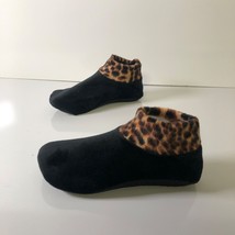 Leopard Trim Floor Socks Non-slip Thermal Cozy Fleece Indoor Booties Bla... - $8.61