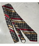 Guy Laroche Vintage Silk Tie 70s 80s Geometric Stripes Black Red Gold White - $9.50