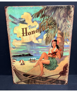 Inter Island Airways Visit Honolulu Hawaii Sign Metal Steel Aloha Hula Girl - £51.85 GBP