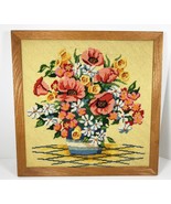Vintage NeedlePoint Wall Art Floral Arrangement Framed Picture 18x18 Yel... - £34.82 GBP