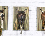 Set of 3 Rustic Western Steer Bulls Hind Butt Coat Wall Hooks With Woode... - $39.99