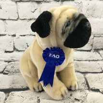 FAO Schwarz Blue Ribbon Pug Puppy Plush Sitting Stuffed Animal Show Dog Toy - $9.89