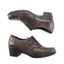 Clarks Collection Brown Leather Heels Loafers Shoes Double Buckle Zip Wo... - £22.07 GBP