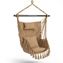 Hammock Chair W/ Soft Pillow Cushions Pocket Hanging Rope Swing Steel Ba... - £62.15 GBP