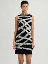 Tadashi Shoji Sleeveless Black Ivory Lace Cocktail Dress 6 P New $348 Retro - £98.17 GBP