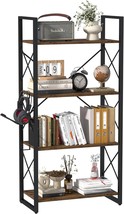 4 Tier Bookshelf Book Case, Tall Bookshelf With Storage Bookcase Wood Industrial - £33.01 GBP