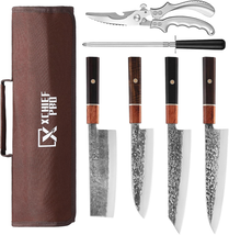 High Carbon Steel Japan Nakiri Santoku Knife Set, Hand Forged Meat Cleav... - $183.42