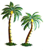 Beautiful 37" and 29" Metal Set of 2 Palm Tree with Coconuts Tropical Island Wal - $98.99