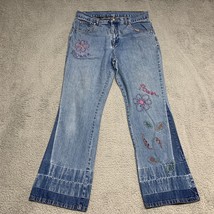 No Boundaries Flare Jeans Womens 11 Blue Flower Power Bootcut 31X28 Vintage - £35.33 GBP