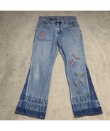 No Boundaries Flare Jeans Womens 11 Blue Flower Power Bootcut 31X28 Vintage - £35.73 GBP