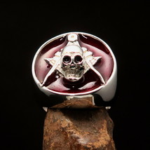 Excellent crafted Men&#39;s Lodge Ring red Masonic Skull Seal - Sterling Silver - £65.75 GBP