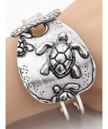Sea Turtle Bracelet Large Hinged Cuff Silver Tone Color Ocean Beach Anim... - $18.81