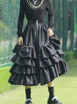 BLACK Satin Layered Skirt Outfit Black Satin Holiday Party Skirt Custom Any Size image 2