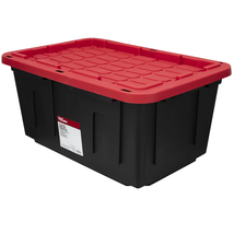 27 Gallon Large Storage Bin with Snap Lid, Black and Red, Heavy Duty  - $22.95