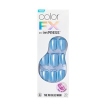 KISS imPRESS No Glue Mani Press-On Nails, Color FX, Meta&#39;, Medium Blue, Short - £9.48 GBP