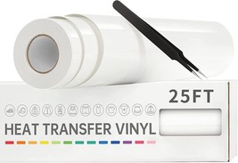 Heat Transfer Vinyl - 12&quot; x 25ft White Iron on Vinyl Roll for Shirts (White) - £12.09 GBP