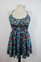 American Apparel M Floral Halter Tie Neck Stretch Flare Figure Skater Dress - £34.37 GBP