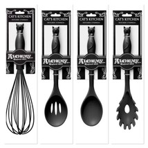 4 Piece Cat&#39;s Kitchen Gift Set Alchemy Gothic Whisk Slotted Pasta Spoon Black - £31.59 GBP