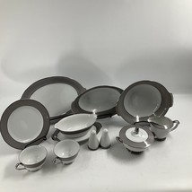 Sango Platina Bone China White Gray Band Serving Pieces Bowls Platter Gravy - $9.89+