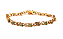 Genuine 4.25 Ct Emerald &amp; Diamond 10K Yellow Gold Tennis Bracelet - £629.13 GBP