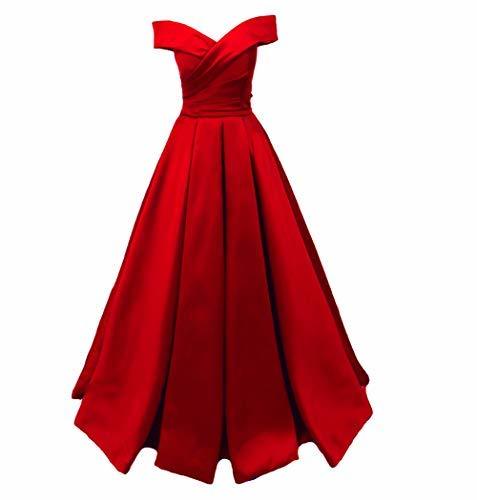 Plus Size Long Off The Shoulder V Neck Formal Prom Evening Dresses Red US 16W