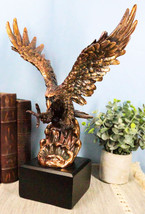 Electroplated Bronze Resin Bald Eagle With Open Wings Swooping Over Water Statue - £83.92 GBP