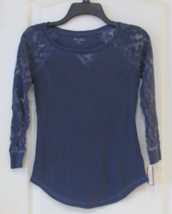MUDD 3/4 Sleeve Lace Detail Top ECLIPSE (BLUE) Women&#39;s JR Sz XS NWT MSRP$28 - $15.56