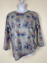 Maurices Womens Plus Size 0 (0X) Gray Floral Knit Shirt Long Sleeve Ruched Tie - $11.30