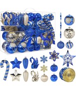 128Pcs Shatterproof Christmas Baubles Ornaments Set Blue Gold Flowers We... - $35.17 CAD
