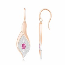Natural Pink Sapphire Oval Drop Earrings in 14K &amp; Gold (Grade-AAA , 4x3MM) - £524.35 GBP
