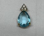 Vintage Joseph Esposito Blue Crystal Pendant Pear Cut  14k GE KG - £39.11 GBP