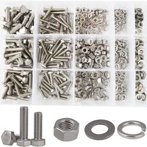 510Pcs Hex Head Cap Screws Bolts Flat Washers And Lock Washers Nuts Fully - £29.81 GBP