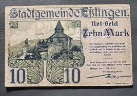 German 10 Zehn Mark 1918 Stadtgemeinde Eblingen Uncirculated Banknote - $9.49