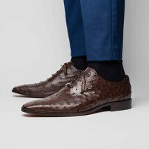 Criss Genuine Ostrich Quill Dress Shoes Oxford Brown image 6