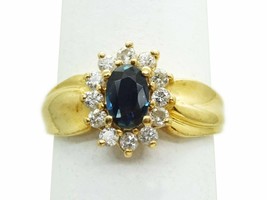 0.30ct tw Natural Oval Sapphire &amp; Diamond Halo Starburst Ring 14k Gold Size 5.5 - £432.99 GBP