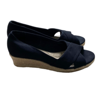 Ellen Tracey Espadrille Shoes Womens 9 Black Kandi Open Toe Wedge Shoes Slip On - £25.83 GBP