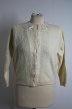 Vtg The Sample Shop Buffalo Ivory Lambswool Angora Beaded Cardigan Sweater - $44.64