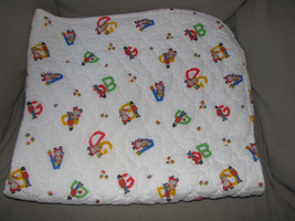 Vintage Baby Blanket Abc Alphabet Letters Toy Soldier Girl Doll White Primary - £25.39 GBP