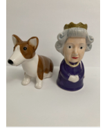 Vintage Queen Elizabeth &amp; Corgi Dog British Ceramic Salt And Pepper Shak... - $551.09 MXN