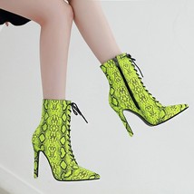 Fall 2021 Green Mid-tube Martin Boots Women&#39;s Microfiber Pointed Toe Lace-up Fas - £65.31 GBP