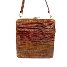 Vintage RETRO Handbag Shoulder Purse Brown Snakeskin Tall 1960s - $42.77