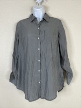 Apt. 9 Womens Size S Gray Striped Button Up Shirt Long Roll Tab Sleeve - £5.74 GBP
