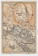 1914 Original Antique City Map Of Drammen / Norway - $23.05