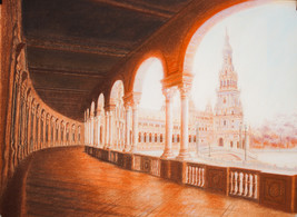 DIBUJO DE LA PLAZA DE ESPAÑA DE SEVILLA. CUADROS PLAZA ESPAÑA DE SEVILLA. - $313.51 CAD