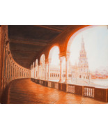 DIBUJO DE LA PLAZA DE ESPAÑA DE SEVILLA. CUADROS PLAZA ESPAÑA DE SEVILLA. - $4,352.57 MXN