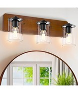 Bathroom Vanity 3-Lights Fixtures Modern Wall Light Glass Shade &amp; Natura... - $749.37 MXN