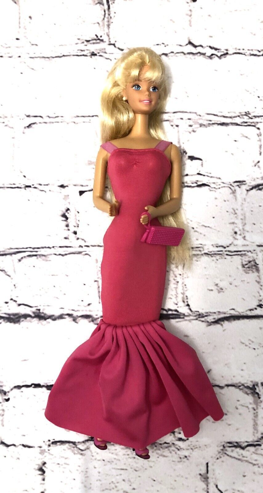 Primary image for Mattel Barbie Doll 1990's or 1980 in Pink Evening Gown Dress Re-dressed